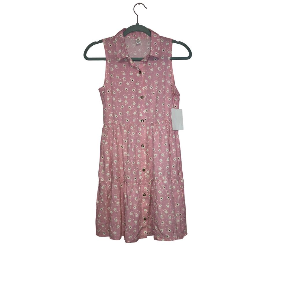 NWT Sweet Butterfly Pink Floral Button Front Sleeveless Dress Girls Size 14/16